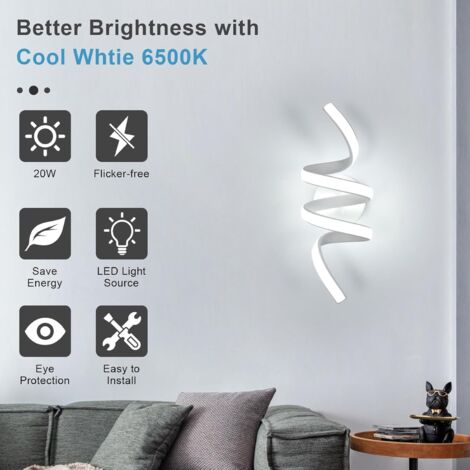 GOECO LED-Wandleuchte für den Innenbereich, 24 W LED-Wandleuchte, kreatives geschwungenes Design, moderne Wandleuchte, Beleuchtung für Wohnzimmer, Schlafzimmer, Flur, Treppe, 6500 K kaltweißes Licht