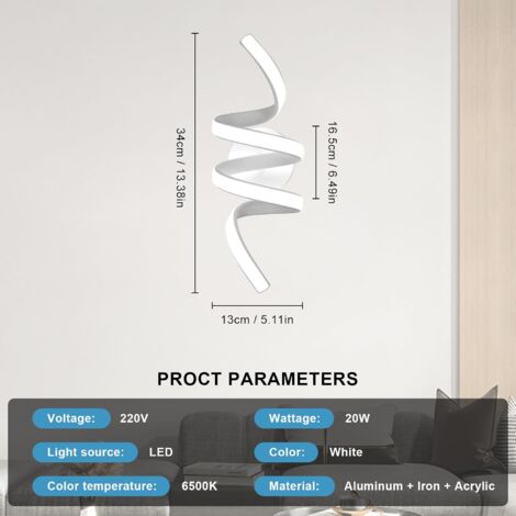 GOECO LED-Wandleuchte für den Innenbereich, 24 W LED-Wandleuchte, kreatives geschwungenes Design, moderne Wandleuchte, Beleuchtung für Wohnzimmer, Schlafzimmer, Flur, Treppe, 6500 K kaltweißes Licht