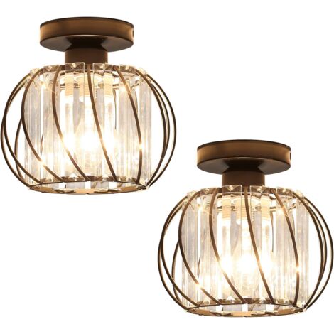GOECO 2 Stück Deckenleuchte Kristall Moderne E27 Basis Cage Deckenlampe Für Küche Esszimmer Schlafzimmer Flur Flur Eingang Balkon Schwarz (Glühbirne nicht enthalten)