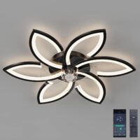 GOECO Deckenventilator Dimmbare mit Fernbedienung Moderne Kreative Blumenform Deckenlampe Für Wohnzimmer Schlafzimmer Esszimmer Büro Schwarz