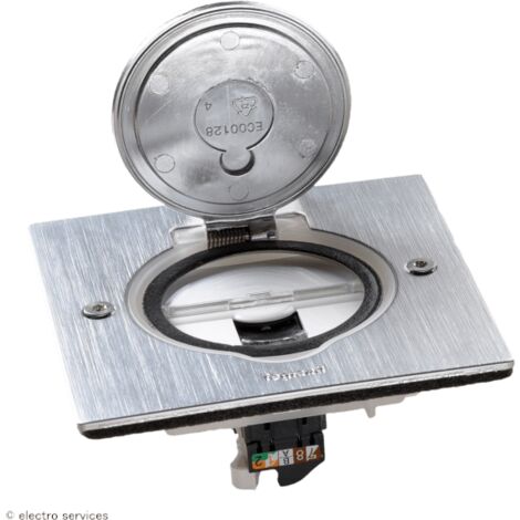 Legrand – Prise de sol RJ45 carrée inox brossé – IP44 – Résistante aux chocs IK08 – Installation extérieure protégée