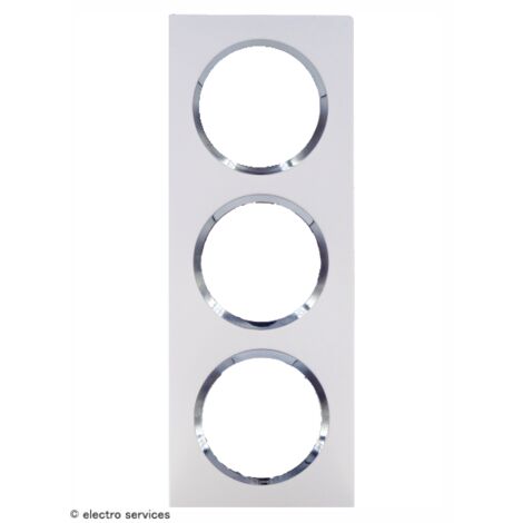 Legrand – Plaque carrée dooxie 3 postes – Finition blanche avec bague chrome – Montage horizontal ou vertical – Utilisation intérieure uniquement