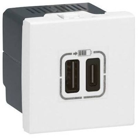 Legrand – Chargeur USB 2 modules Type-A et Type-C – 220-250V – Pour installation intérieure – Compatible avec support Batibox