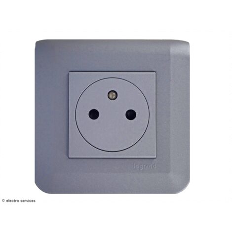 Prise de courant 2P+T Surface Mosaic Legrand Alu complet  Griffes: Sans griffes