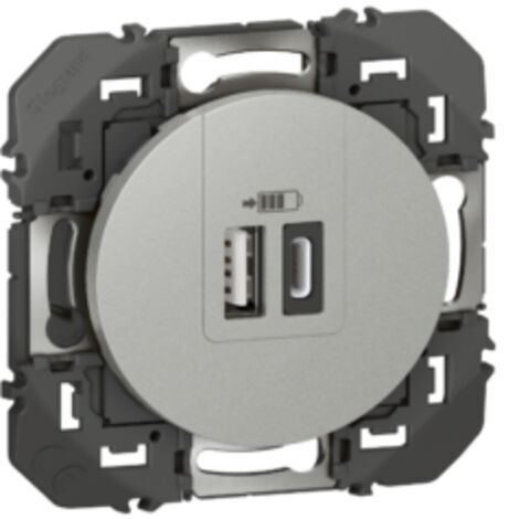Double prise USB 1 Type-A + 1 Type-C Dooxie 3A finition alu – 600449 – Legrand