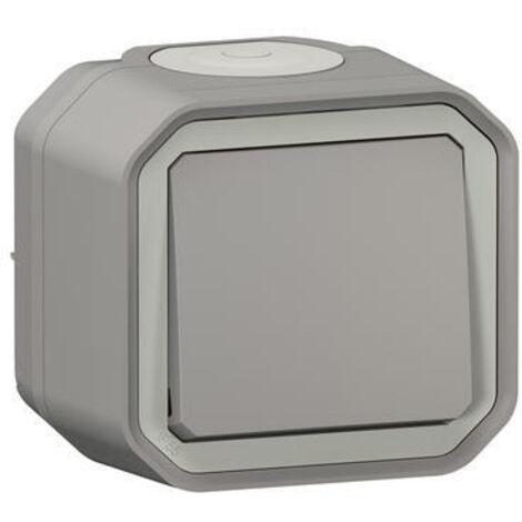Poussoir 10A NO pose saillie étanche gris complet IP55 PROG PLEXO LEGRAND 069720L