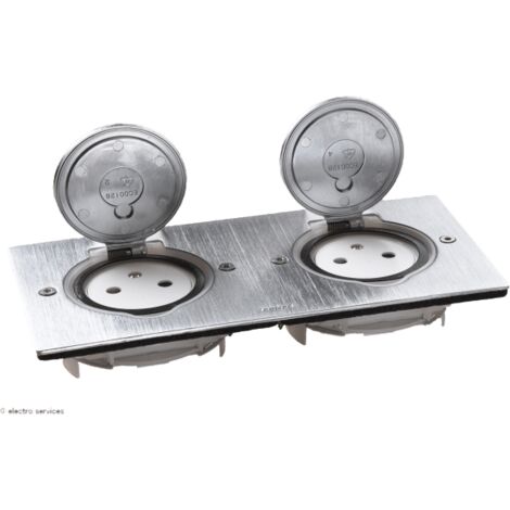 Legrand – Prise de courant double 2P+T de sol – Inox brossé – 16A 250V – IP44 – Installation extérieure protégée