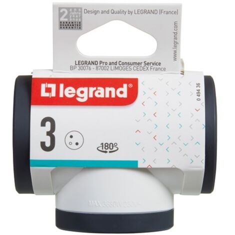 Legrand – Multiprise rotative 3 prises 2P+T – Sorties latérales pour accès facile – Puissance 3680W – Certifiée NF – Utilisation intérieure
