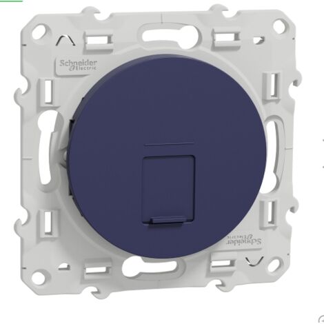 Prise RJ45 CAT6 STP bleu cobalt grade 3 (multimedia) encastré avec support (sans plaque) Odace