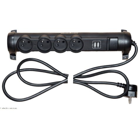Rallonge 4 prises de courant + 2 chargeurs USB Legrand Finition: Noir (1/3)