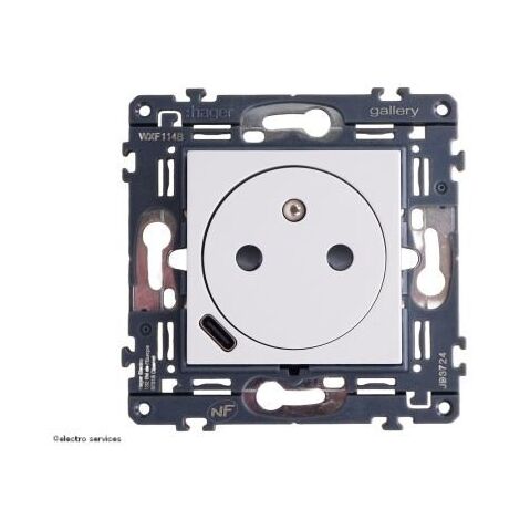 Hager – Prise de courant affleurante 2P+T avec USB-C – Courant 16A – Tension 250V – Compatible plaques Gallery – Installation intérieure