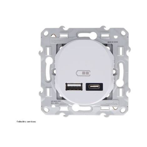 Double chargeur USB A 7,5W +C 45W - Forte puissance type C - Ovalis Schneider  Finition: Blanc