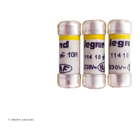 Legrand – Lot de 3 fusibles à voyant 10A – Pouvoir de coupure 20 000A – Dimensions 8,5x23mm – Conforme normes EN 60269 et IEC 60269