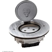 Legrand – Prise de sol ronde inox brossé – Prise 2P+T – IP44 – Résistance chocs IK08 – Installation extérieure possible