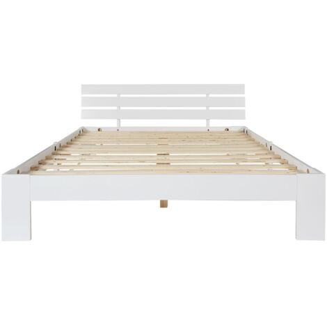 Letto matrimoniale in legno massiccio bianco con rete a doghe, utilizzabile come letto in pino, 200 x 140 cm