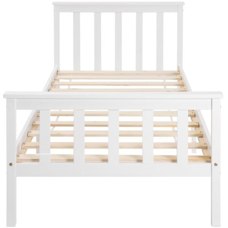 Letto bianco in legno massiccio con testiera e rete a doghe, letto junior in pino massiccio - 90 x 200 cm