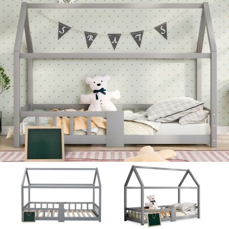 Letto per bambini, 90 x 200 cm, struttura del lettino in legno, rete a doghe anticaduta - Grigio