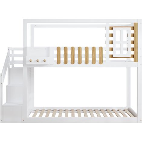 Letto a castello 90x200cm con scala contenitore 3 vani legno tavola per disegnare bianco e naturale (Senza materasso) | Leroy Merlin