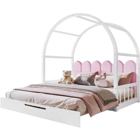 Letto Matrimoniale 140x200 Con Testiera Arcobaleno - Per Ragazze, Rosa, Portata 150kg - Foto 5