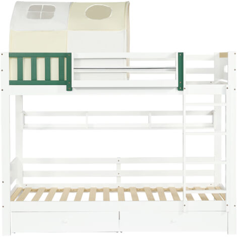 Kids Collective Letto a castello 90 x 200 cm con due materassi, protezione anticaduta e rete a doghe, trasformabile in due letti per bambini, legno massiccio bianco, letto funzionale