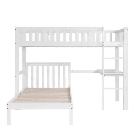 Letto A Castello Bambini 90x200 Cm Bianco - Divisibile In 2 Letti, Scala Sicura, Pino - Foto 4