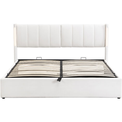 Letto Imbottito Con Contenitore 90x190 Cm - Con Rete A Doghe, Porte USB, Tessuto Lino Grigio, Senza Testiera