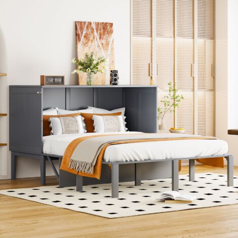 Letto a scomparsa 140x200 cm, letto a parete con rete a doghe, letto a scomparsa verticale con rete a doghe, grigio (1/5)