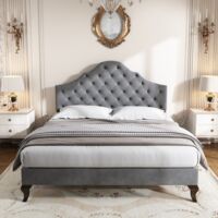 Letto imbottito 90x200 cm, con testata regolabile in altezza, supporti a doghe in legno, velluto - Grigio
