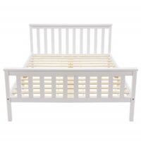 Letto bianco in legno massiccio con testiera e rete a doghe, letto junior in pino massiccio - 140 x 200 cm