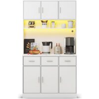 Buffet 100x40x180cm con testiera a LED e cassettiera, Schubladen, bianco, bianco.