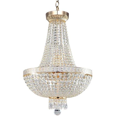 Plafonnier lustre en métal doré avec cristaux – Diamètre 40 cm – Hauteur réglable 61 à 170 cm – 6 lumières E14 – Classe IP20 – Maytoni