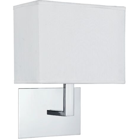 Applique chrome, abat-jour rectangulaire blanc en tissu acier doux chromé (1/3)