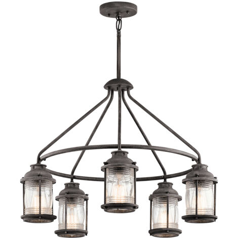 Elstead Ashland Bay - Luminaire suspendu de lustre extérieur à 5 ampoules Zinc IP44, E27 (1/5)