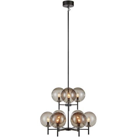 Markslojd CROWN Suspension Plafonnier Glass Globe 9 Lumières Noir, Fumée (1/3)
