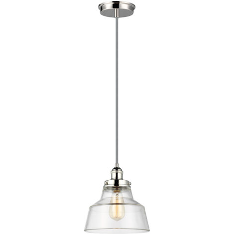 Elstead Baskin - Luminaire suspendu à 1 ampoule en forme de dôme, nickel poli, E27 (1/3)