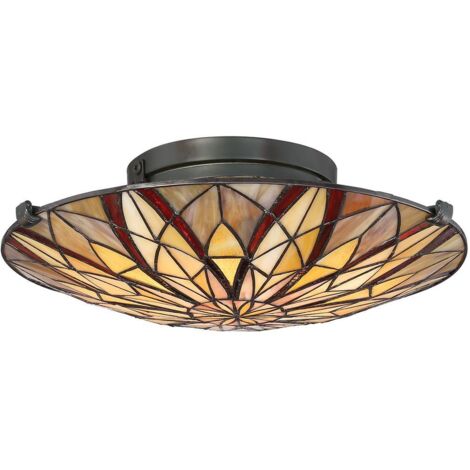 Elstead Victory Tiffany Semi-Flush, Valiant Bronze, E27