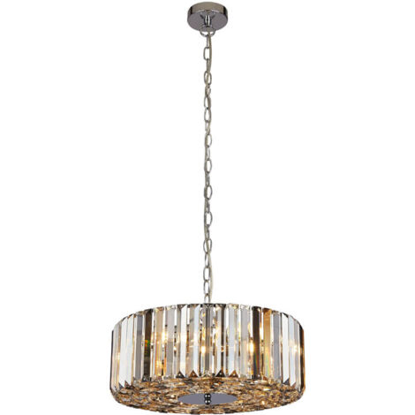 Searchlight Chapeau Suspension chromée à 4 ampoules / Cristaux de verre semi-affleurants, ambre, fumée et transparent (1/3)