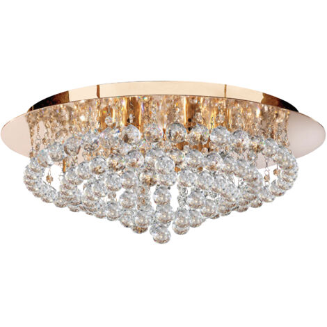 Plafonnier HANNA 8L métal doré et cristal clair G9 8x33w max diamètre 55cm (1/5)