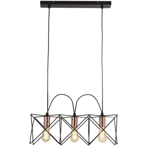 Searchlight ANTHEA - Luminaire suspendu à 3 ampoules à cadre noir avec détails en cuivre (1/3)