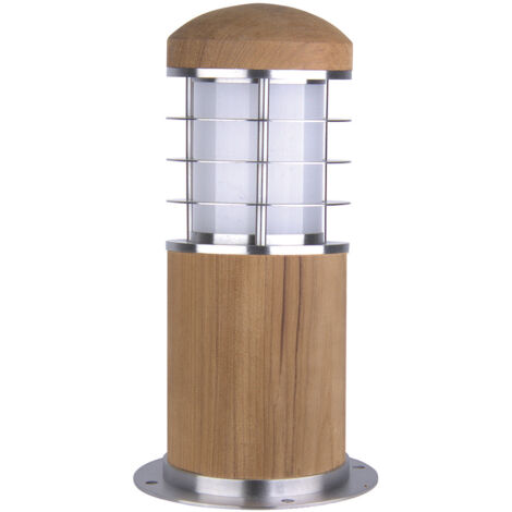Elstead Poole - Borne d'extérieur à 1 ampoule en acier inoxydable, teck IP55, E27 (1/4)