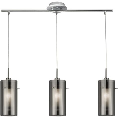 Duo 2, moulure de plafond à 3 flammes avec verre fumé extérieur et écrans intérieurs en verre dépoli (1/4)