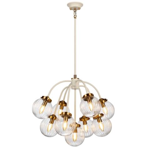 Suspension plafonnier suspension acier laiton verre D 67,2 cm 9 flammes (1/4)