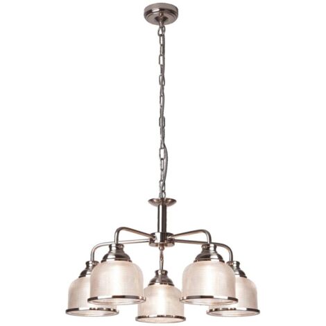 Bistro Ii, plafonnier 5 lampes, argent satiné, plaqué verre halophane (1/2)