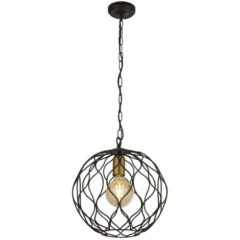 Searchlight FINESSE - Plafonnier à cage ronde à 1 ampoule - Noir avec douilles dorées (1/3)