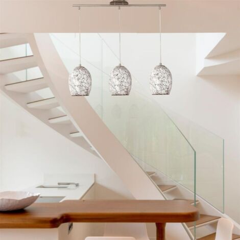 Searchlight Crackle - Barre de suspension à 3 ampoules au fini chrome, blanc, mosaïque, verre, E27 (1/2)