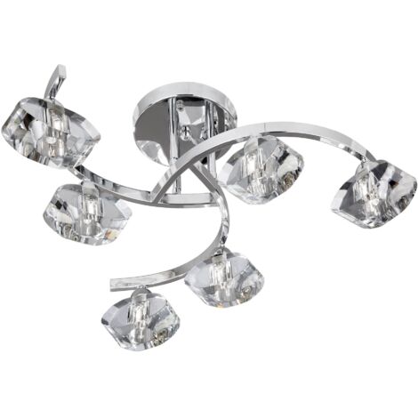 Searchlight Sculptured Ice - Plafonnier semi-affleurant à 6 bras, chrome et verre K9, G9 (1/3)