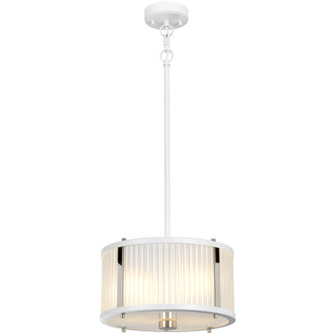 Suspension cylindrique à 2 ampoules Corona, nickel poli blanc, verre givré (1/4)