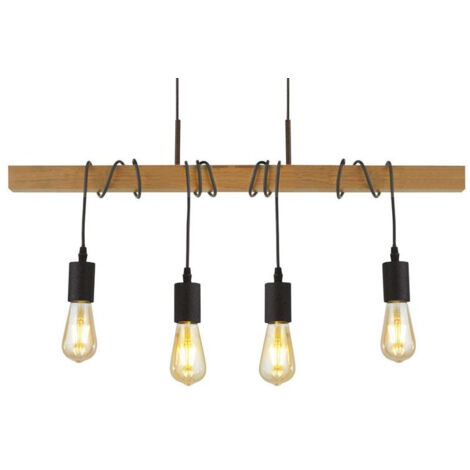 Searchlight Woody Suspension 4 Lumières, Noir Et Bois De Frêne (1/3)