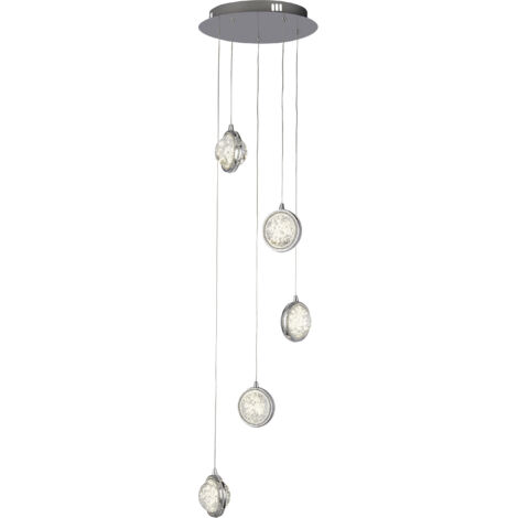 Searchlight Quartz Suspension à 5 lumières Drop, verre à bulles, bord détaillé 4000K (1/3)
