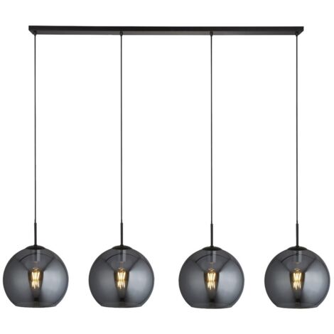 Searchlight AMSTERDAM - Suspension de plafond à 4 ampoules noir mat avec abat-jour rond en verre fumé (1/3)